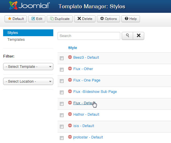 template manager styles page