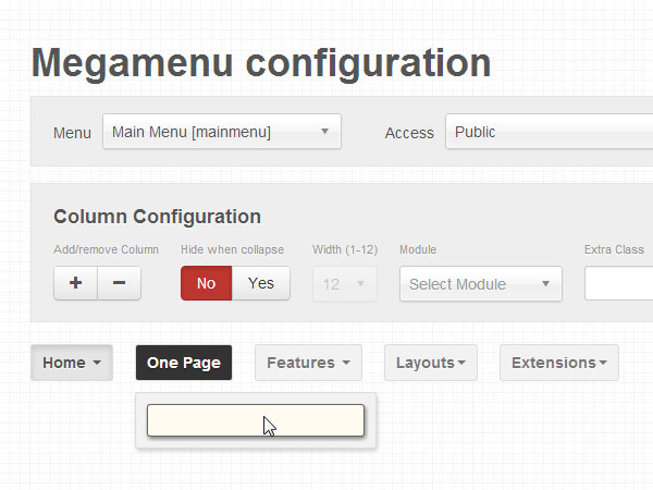 column configuration mega menu