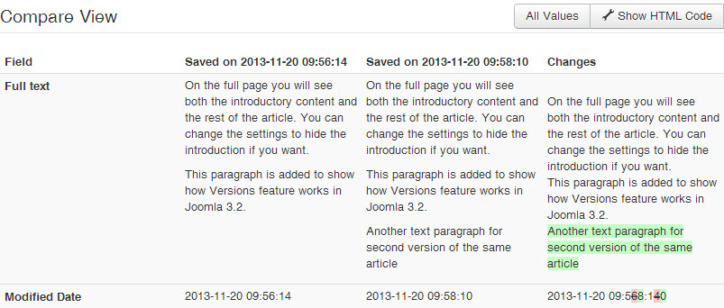 compare view of joomla articles