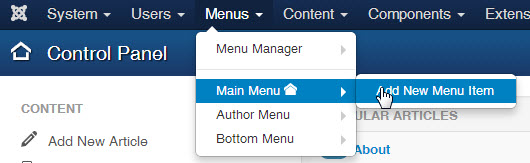 Admin joomla3.2 add menu link
