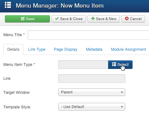 select menu type menu manager