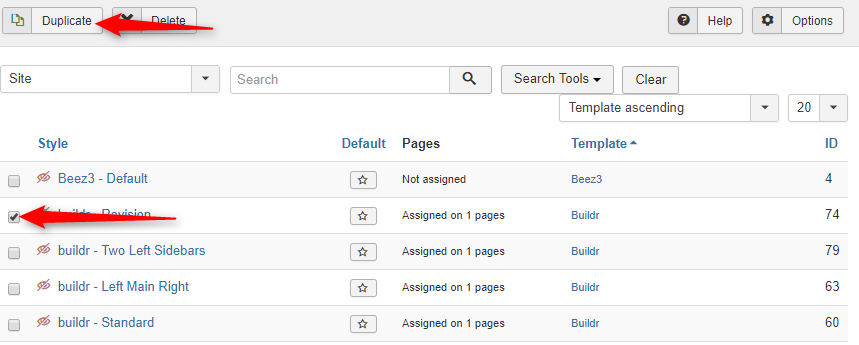 Duplicate template style