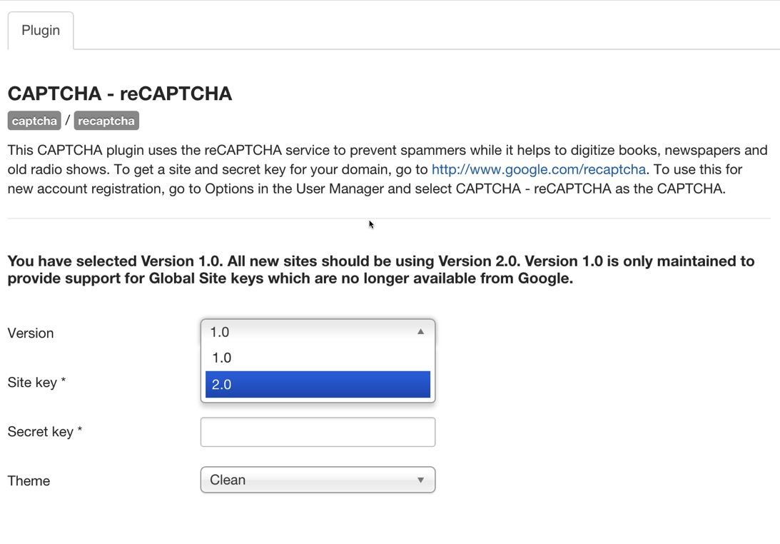 ReCaptcha settings