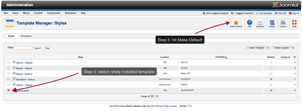 Select installed template as default