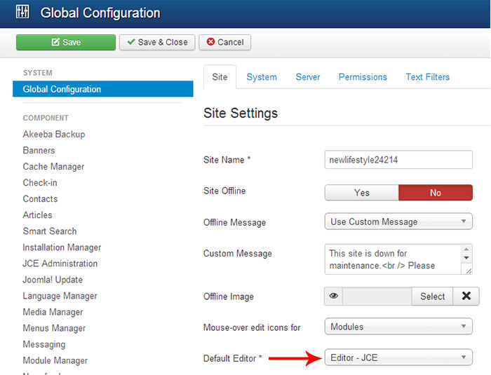 jce as default editor