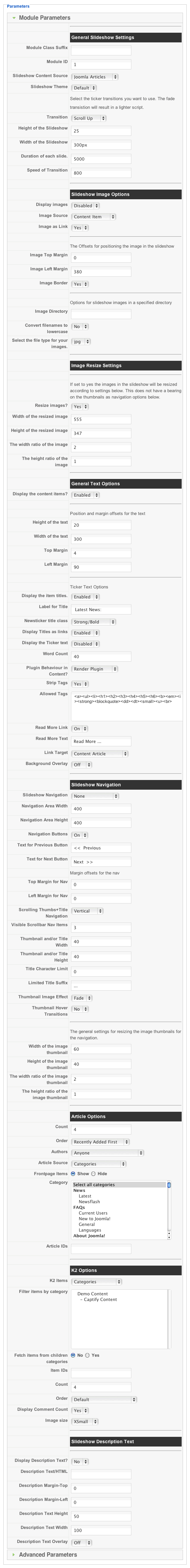 Slideshow Settings