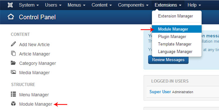 joomla3 module manager