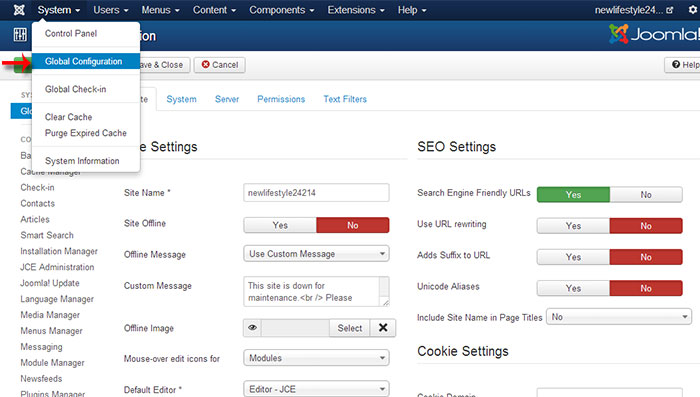 Joomla! global configuration