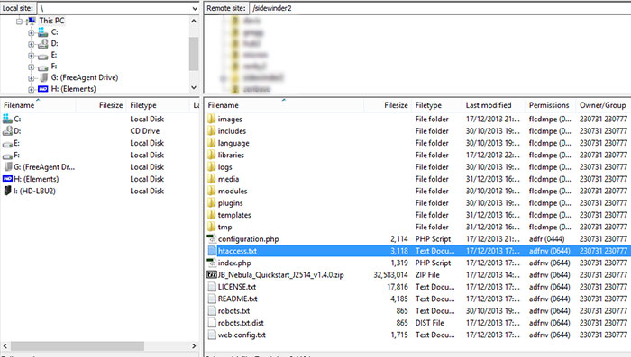 htaccess file filezilla